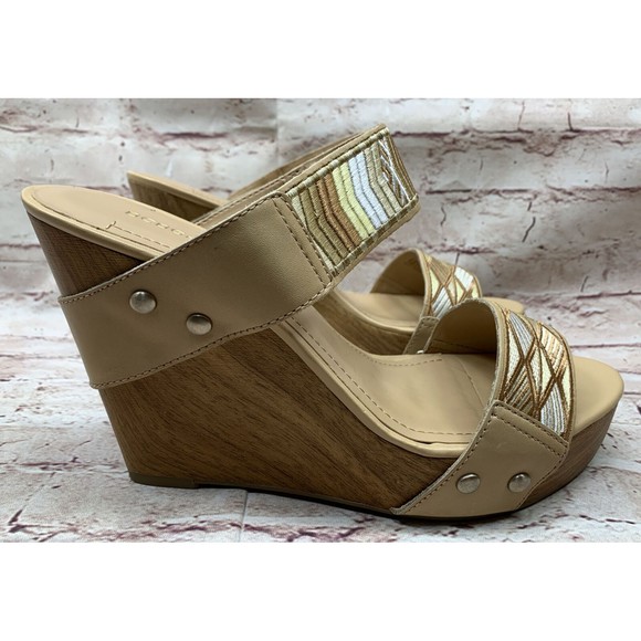 BCBG Women’s Double Strap  Wedge Platform Sandal’s  Shoes BG-CARMYN Tan Size 10M - Picture 2 of 12